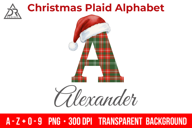 Christmas Plaid Alphabet Numbers PNG Set