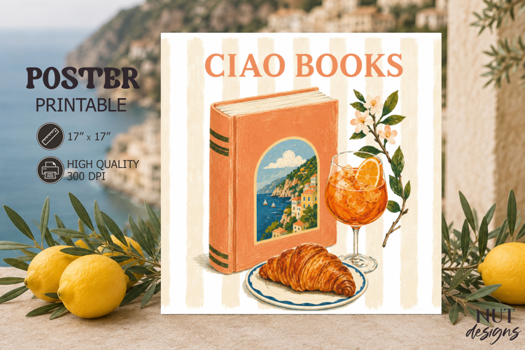 Book Lover Italy Poster Ciao Books Coastal Poster