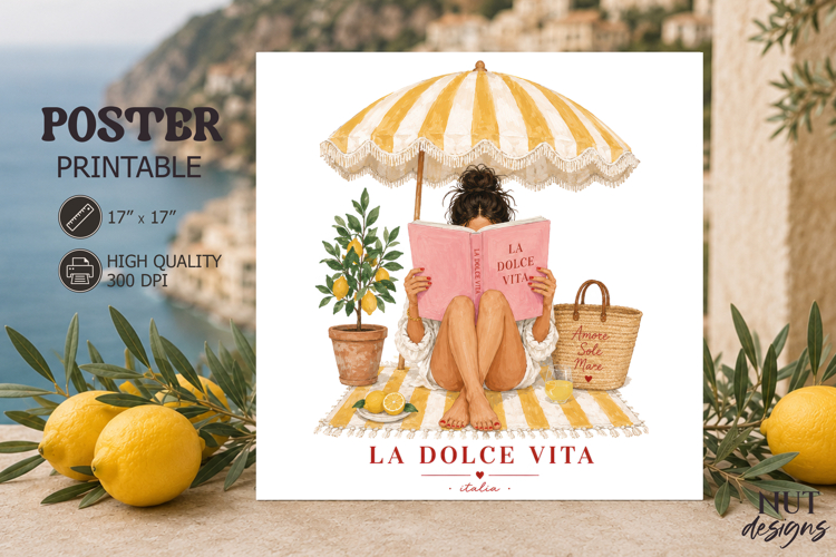 Book Lover Italy Poster La Dolce Vita Reading Poster