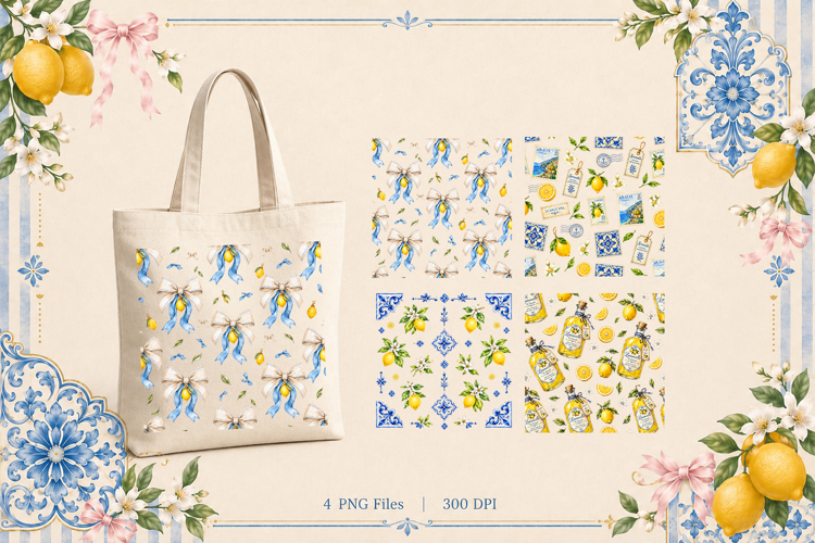 Amalfi Lemon Digital Papers | Italian Coastal Patterns