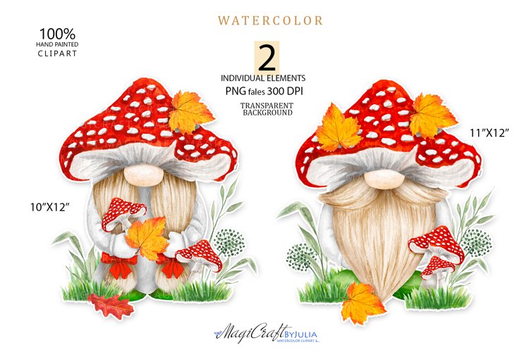 Gnomes Amanita clipart, Watercolor fly agaric gnome clip art