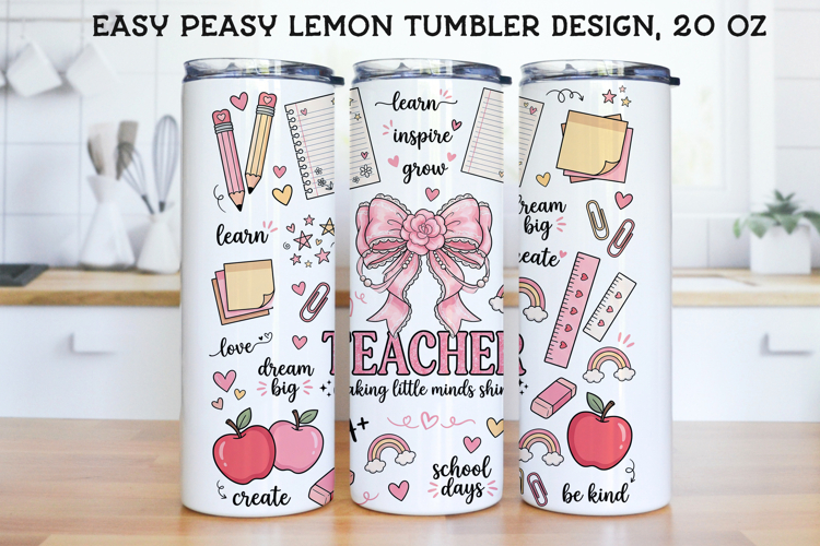 Teacher 20oz Tumbler Wrap PNG, School Sublimation Desigs.
