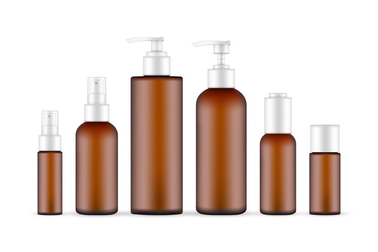 Plastic Amber Cosmetic Bottles Set, Pump, Spray