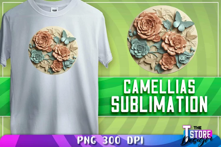 Camellias Sublimation | T-Shirt Design | PNG File| Camellias