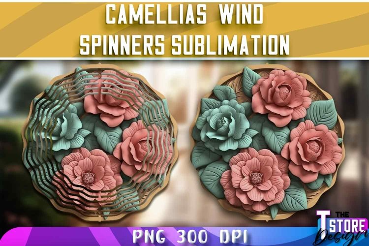 Camellias Wind Spinners Sublimation | PNG Design | 300 DPI example image 1