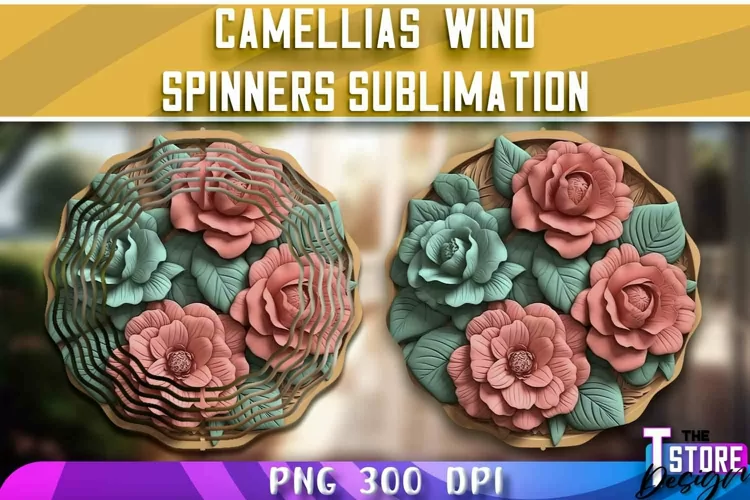 Camellias Wind Spinners Sublimation | PNG Design | 300 DPI