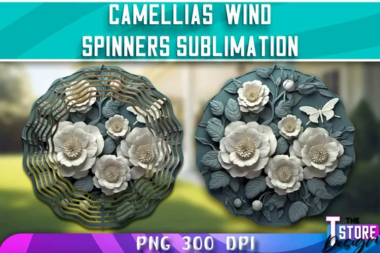 Camellias Wind Spinners Sublimation | PNG Design | 300 DPI