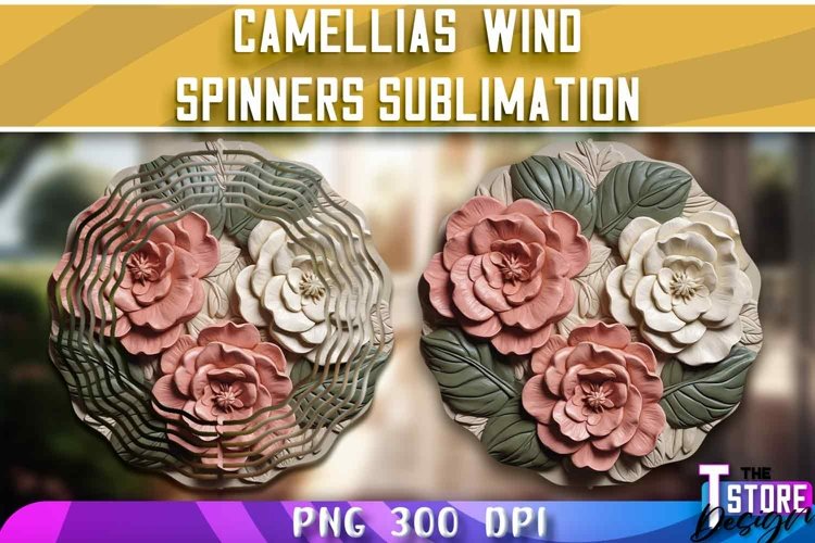 Camellias Wind Spinners Sublimation | PNG Design | 300 DPI example image 1