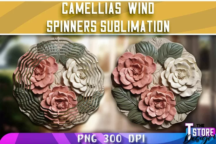 Camellias Wind Spinners Sublimation | PNG Design | 300 DPI