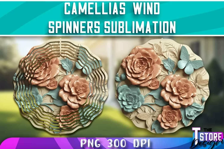 Camellias Wind Spinners Sublimation | PNG Design | 300 DPI
