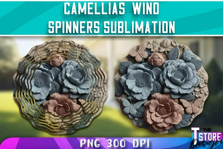 Camellias Wind Spinners Sublimation | PNG Design | 300 DPI