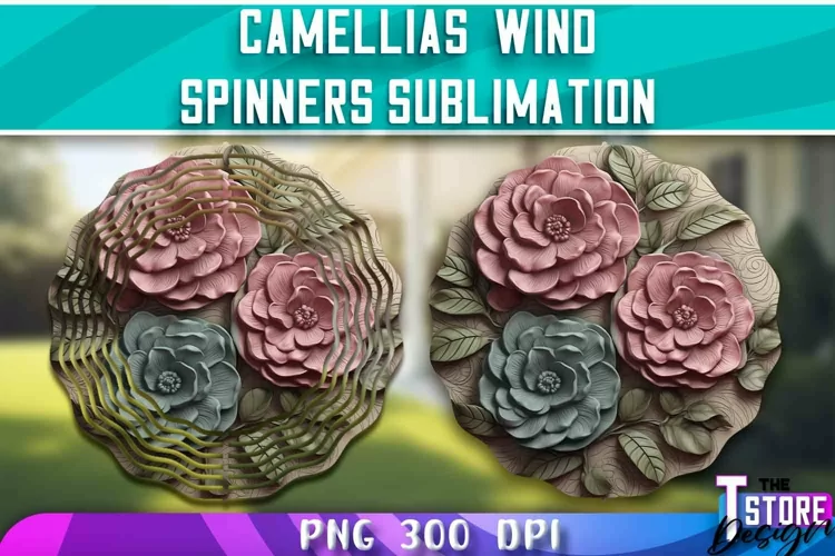 Camellias Wind Spinners Sublimation | PNG Design | 300 DPI