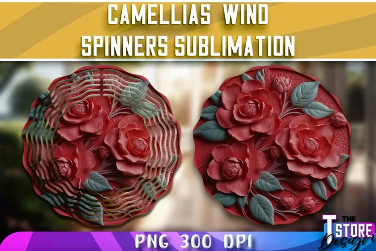 Camellias Wind Spinners Sublimation | PNG Design | 300 DPI