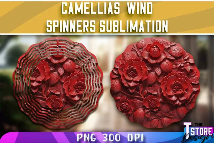 Camellias Wind Spinners Sublimation | PNG Design | 300 DPI