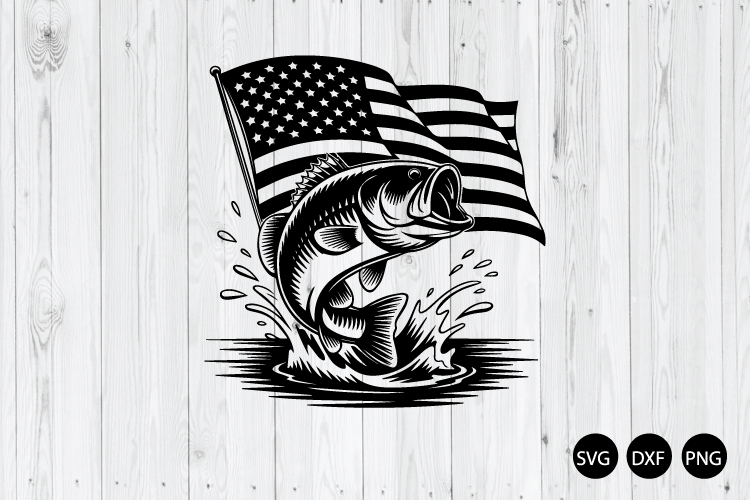 Bass Fishing American Flag SVG, Fisherman SVG