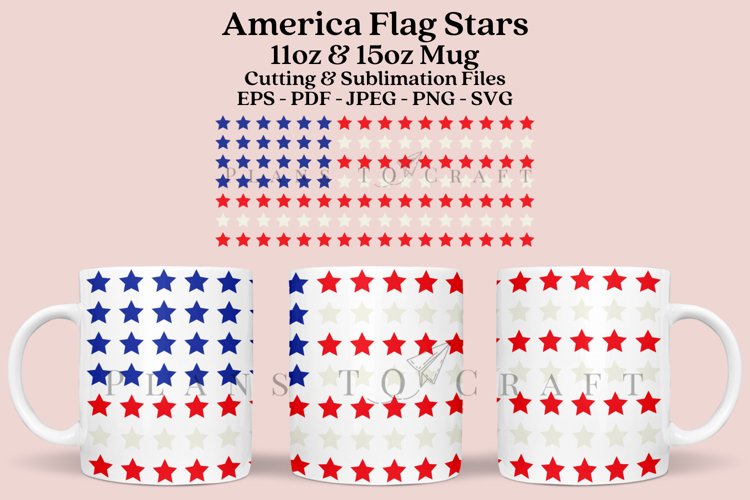 America Flag Stars Mug Sublimation Wrap 11oz - 15oz