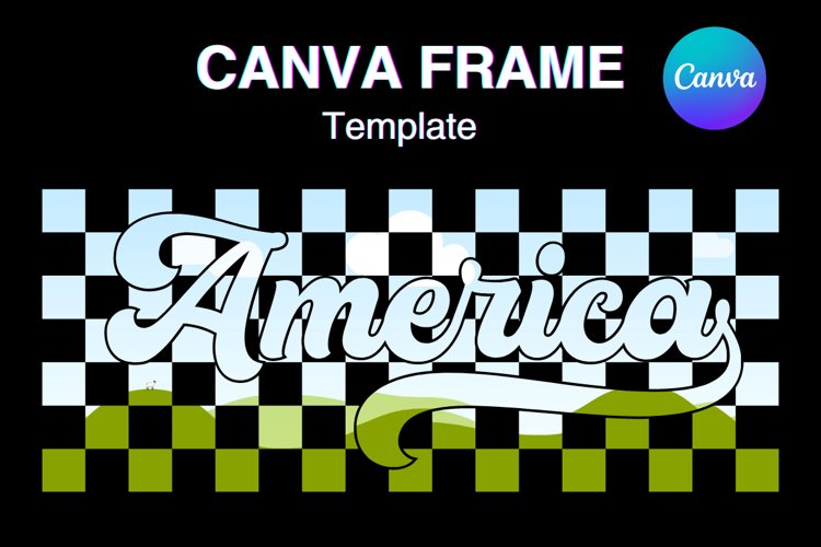 Checkered America Canva Frame Patriotic 4th of July Vintage example image 1