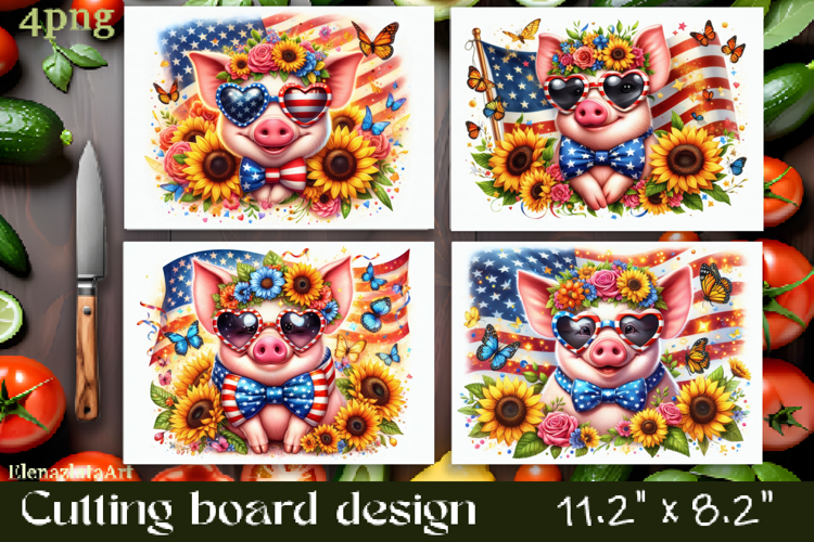 Cutting board design with the American flag of the USA.