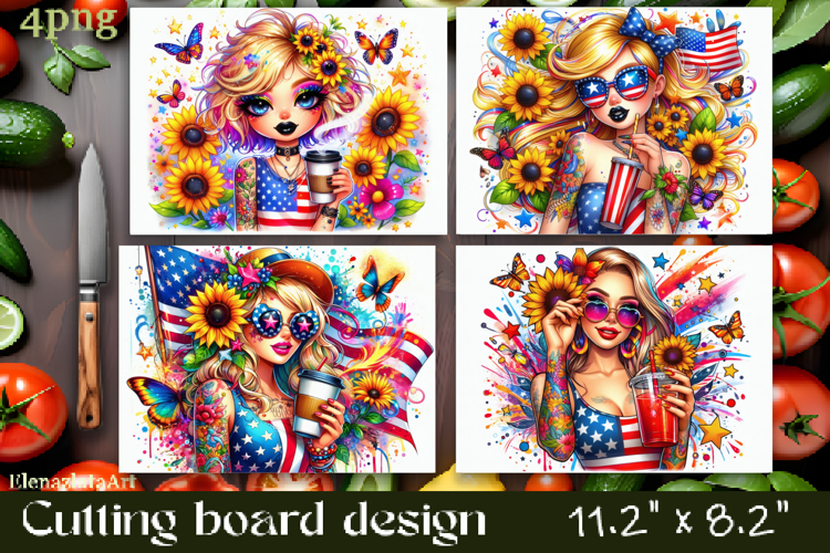 Cutting board design with the American flag of the USA. Sunf example image 1