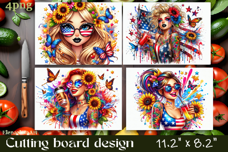 Cutting board design with the American flag of the USA. Sunf example image 1