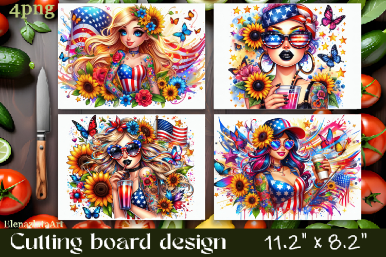 Cutting board design with the American flag of the USA. Sunf example image 1