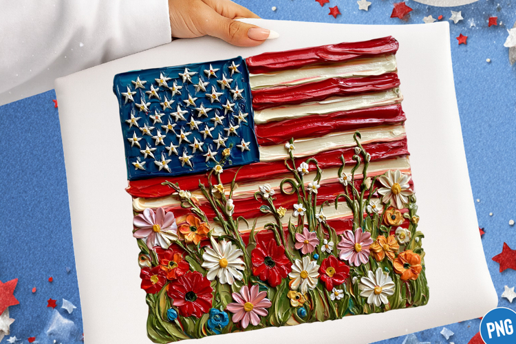 American Flag Floral PNG, Patriotic Wildflower USA Flag