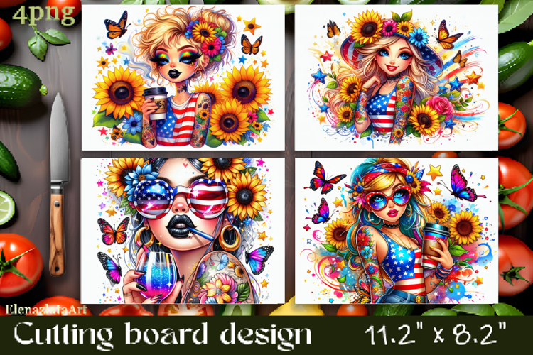 Cutting board design with the American flag of the USA. Sunf example image 1
