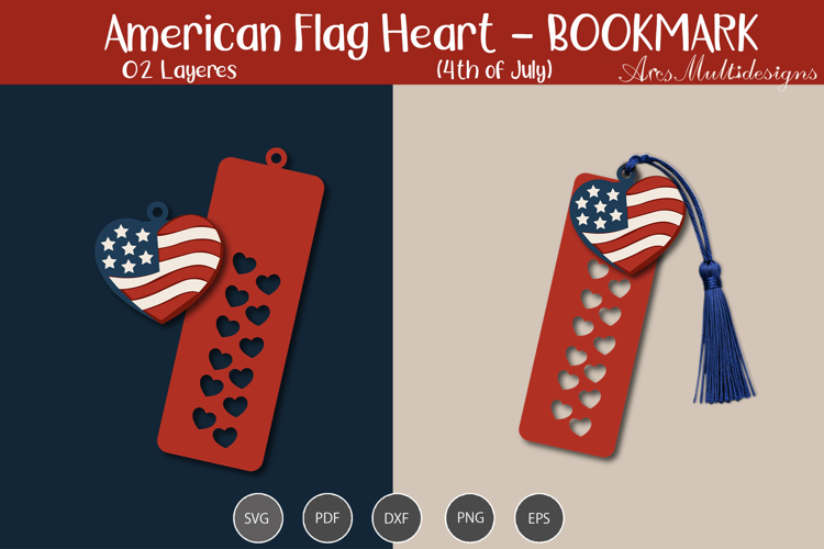 American Flag heart Bookmark Template