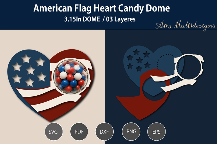 American Flag Heart Candy Dome SVG