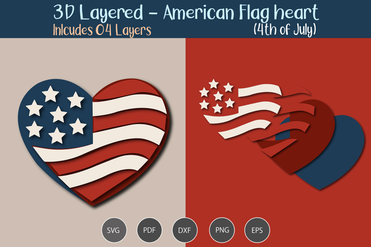 3D Layered American Flag heart