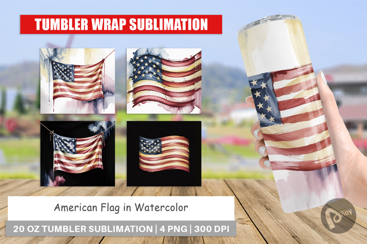 Tumbler Watercolor American Flag