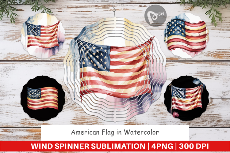 Wind Spinner Watercolor American Flag