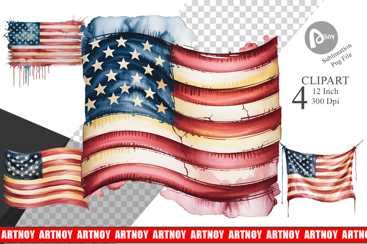 Watercolor American Flag Clipart