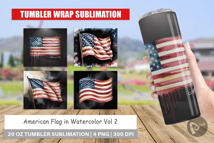 Tumbler Watercolor American Flag