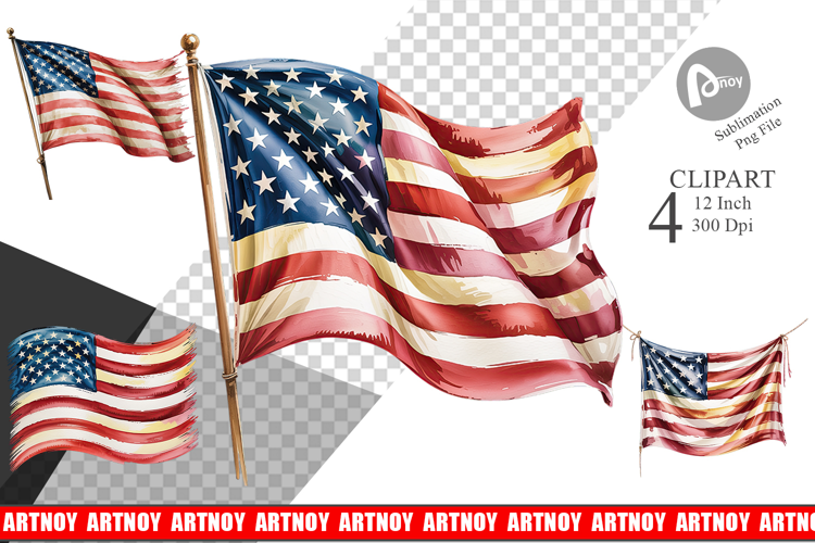 Watercolor American Flag Clipart