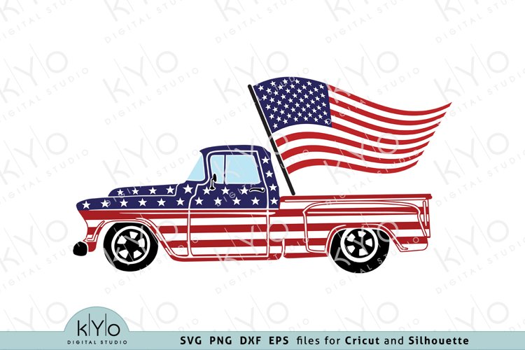 4th of July American Flag Truck svg cut files