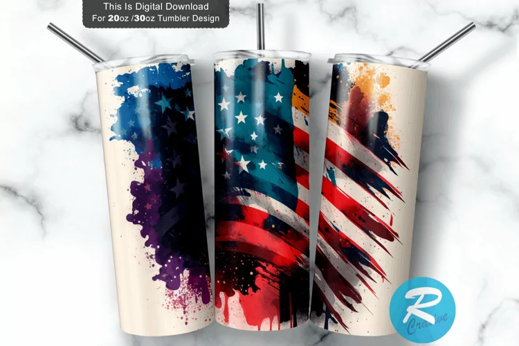 American Flag Watercolor 20oz/30oz Skinny Tumbler