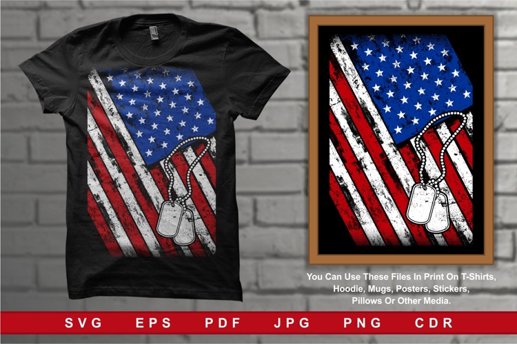 American Flag with a Dog Tag and Distressed Effect