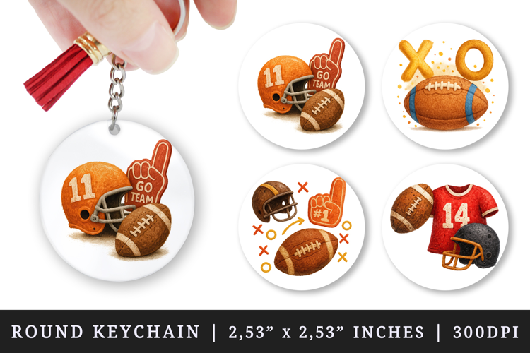 American football round keychain pintable sublimation design