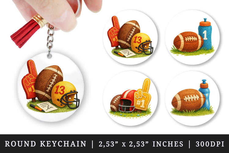 American football round keychain pintable sublimation design