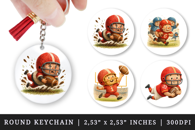 American football round keychain pintable sublimation design