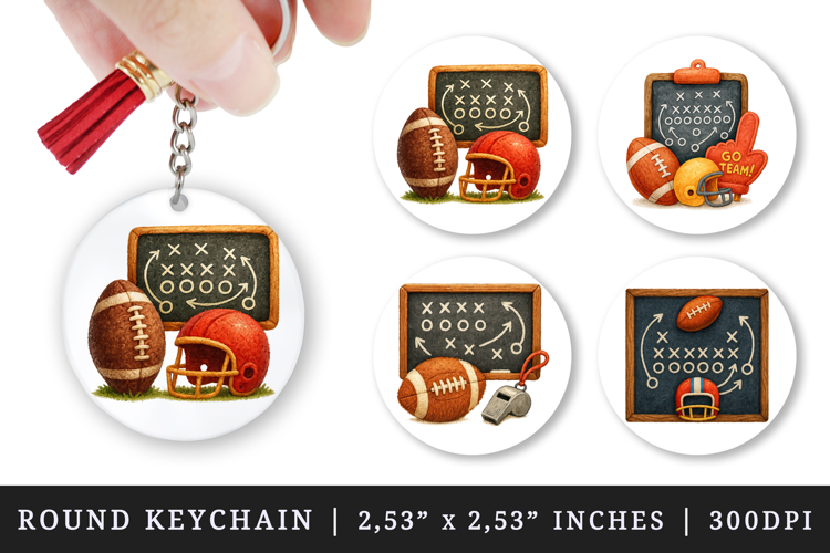American football round keychain pintable sublimation design