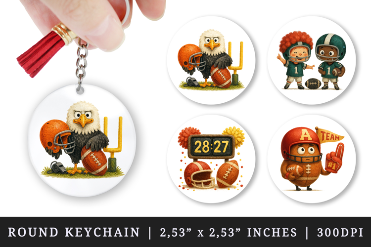 American football round keychain pintable sublimation design