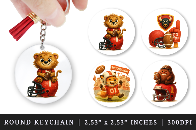 American football round keychain pintable sublimation design