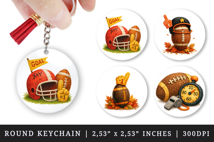 American football round keychain pintable sublimation design