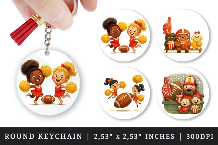 American football round keychain pintable sublimation design