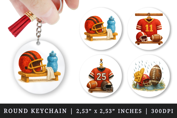 American football round keychain pintable sublimation design