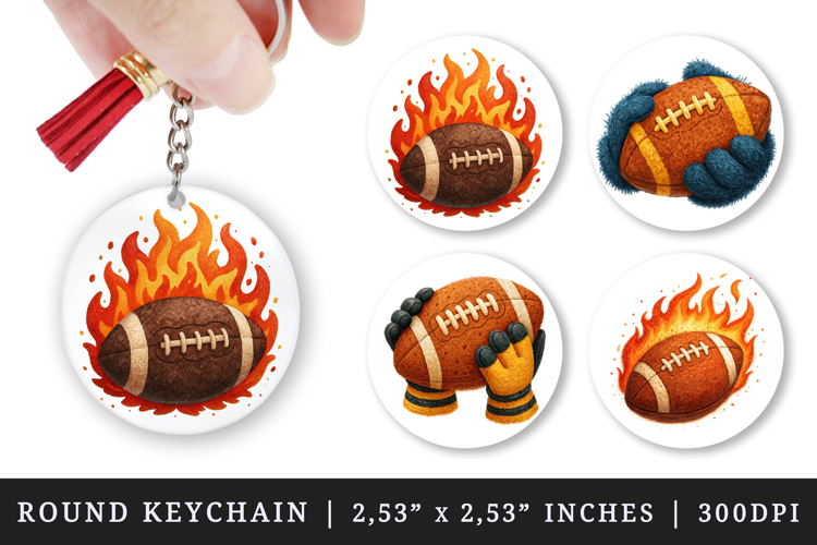 American football round keychain pintable sublimation design