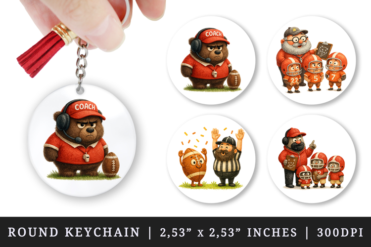 American football round keychain pintable sublimation design