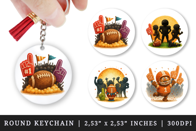 American football round keychain pintable sublimation design